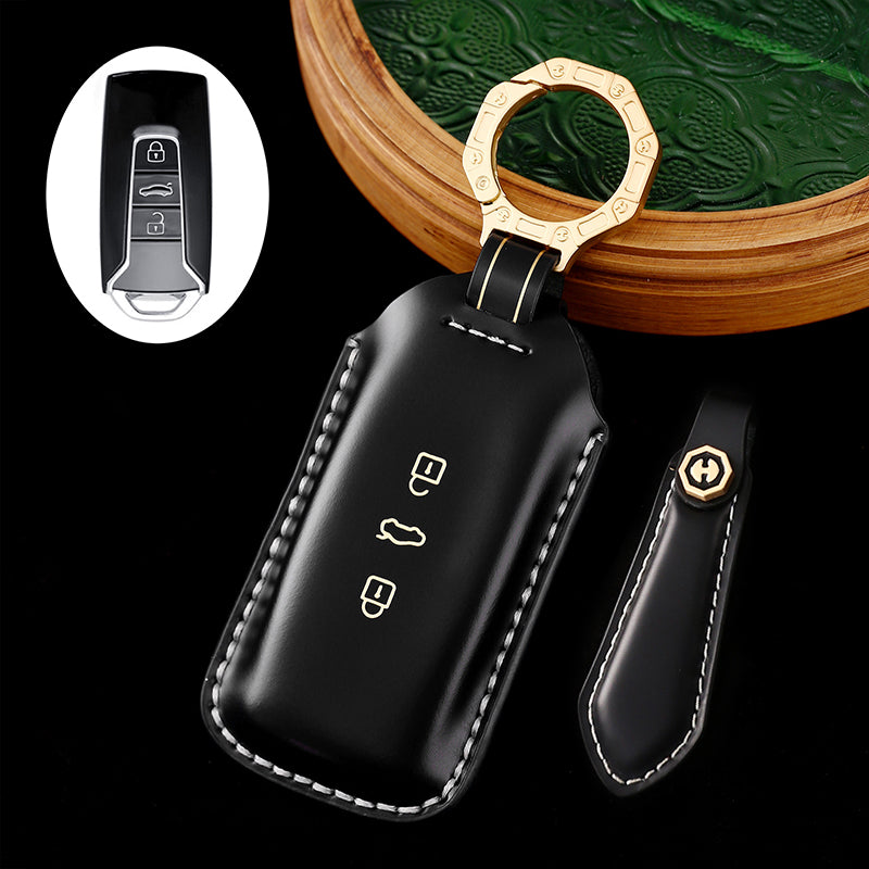 Amancarport Leather Car Key Case with Gift Box, Compatible with VW Tiguan, Touareg, Atlas, Jetta, Passat, Golf Alltrack, Arteon, and Routan