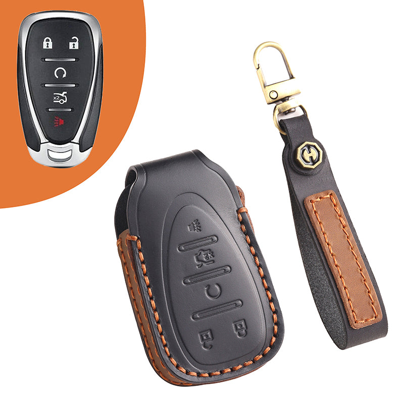 Genuine Leather Key Fob Cover for Chevrolet Colorado, Silverado & GMC Pickup (3-6 Buttons)