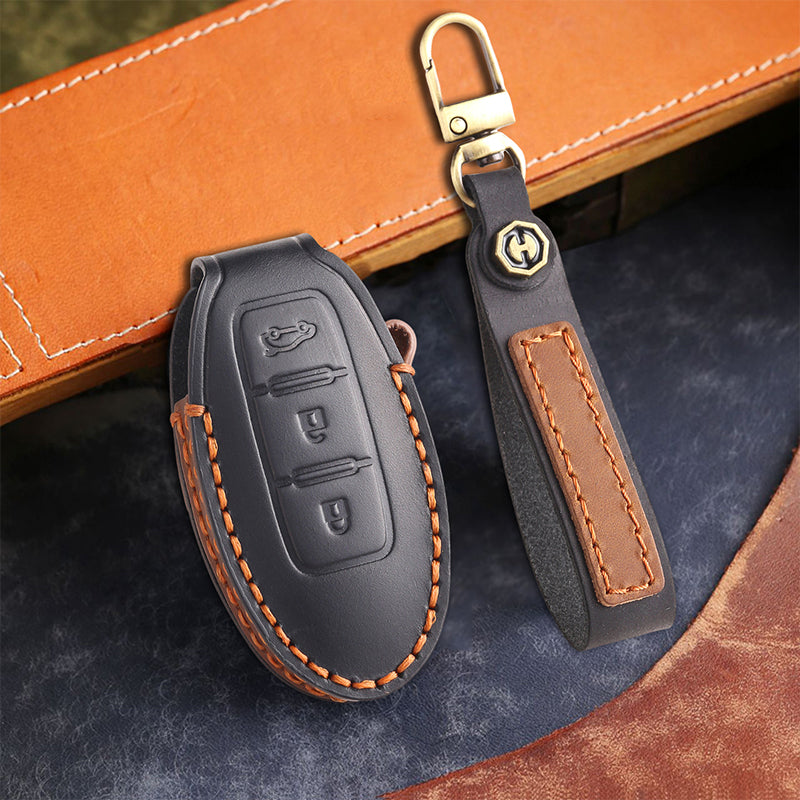 Genuine Leather Key Fob Cover for Nissan X-Trail, Qashqai, Tiida, Altima, and Sylphy (3-5 Button)