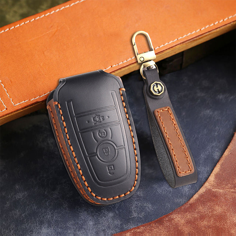 Genuine Leather Key Fob Cover for Ford Series (3-5 Buttons)