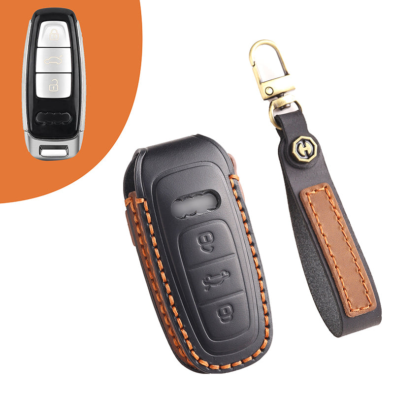 Genuine Leather Key Fob Cover for Audi A4L, Q5L, Q7, A4, A5, A6