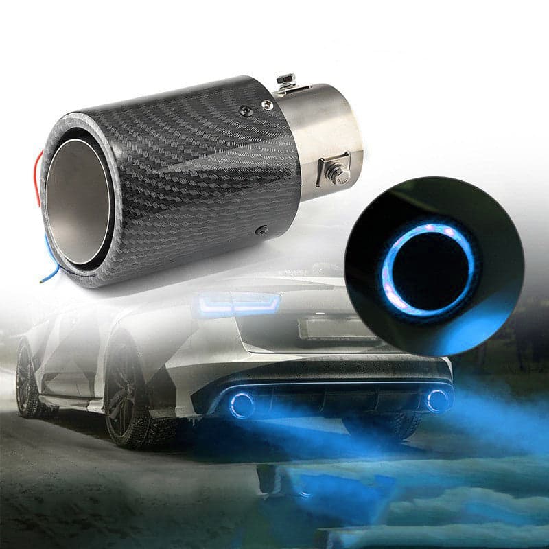 2.25-inch LED exhaust pipe 60/63mm exhaust tip General Motors carbon fiber tailpipe (red/blue light)