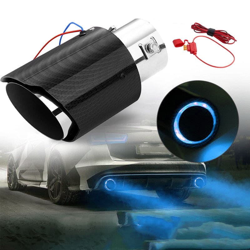 2.25-inch LED exhaust pipe 60/63mm exhaust tip General Motors carbon fiber tailpipe (red/blue light)