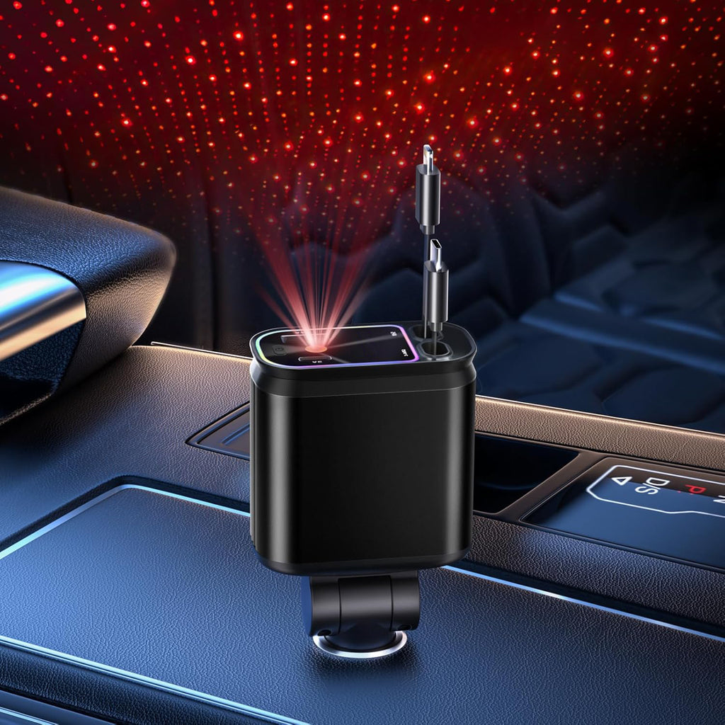 Starry Sky Atmosphere Light 4 in 1 Retractable Cable Cigarette Lighter Multi-Function Car Charger Fast Car Charger