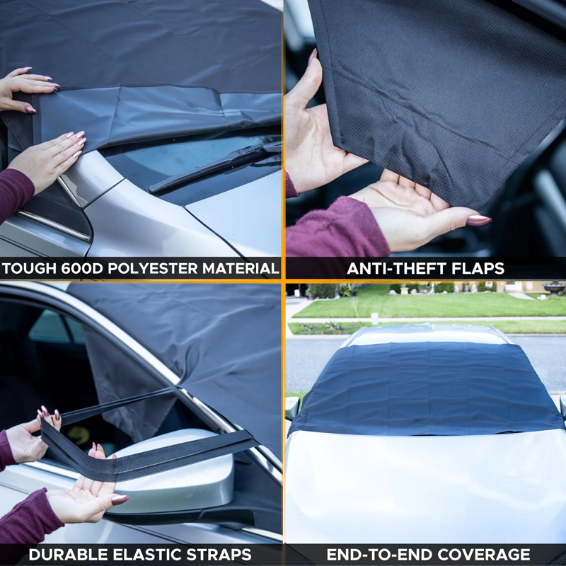 Windshield Cover for Ice and Snow | Heavy Duty 600D Oxford Fabric | Windshield Protector for Cars, SUVs, Trucks | Secure Fit Waterproof Frost Cover