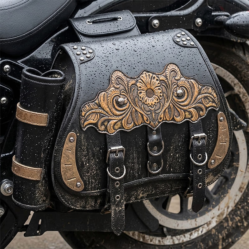 Punk Style Motorcycle Saddlebags 26L Leather with Cup Holder for Harley Softail Dyna Road King Cruiser