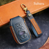 Genuine Leather Key Fob Cover for Subaru Outback, Forester, Impreza, Legacy, and XV (3, 4-Button)