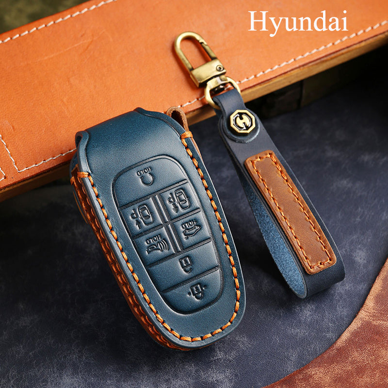 Genuine Leather Key Fob Cover for Hyundai (3-7 Buttons)