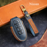 Genuine Leather Key Fob Cover for Nissan X-Trail, Qashqai, Tiida, Altima, and Sylphy (3-5 Button)