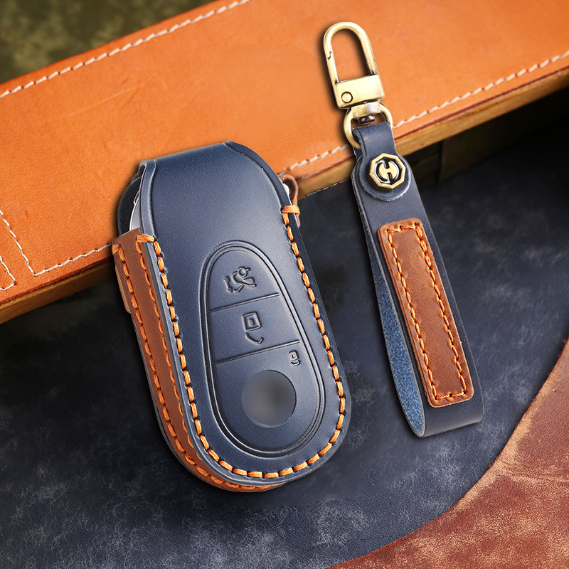 Genuine Leather Key Fob Cover for Mercedes-Benz C-Class, G-Class, E-Class, GLK, R350, GL, and GLC Models