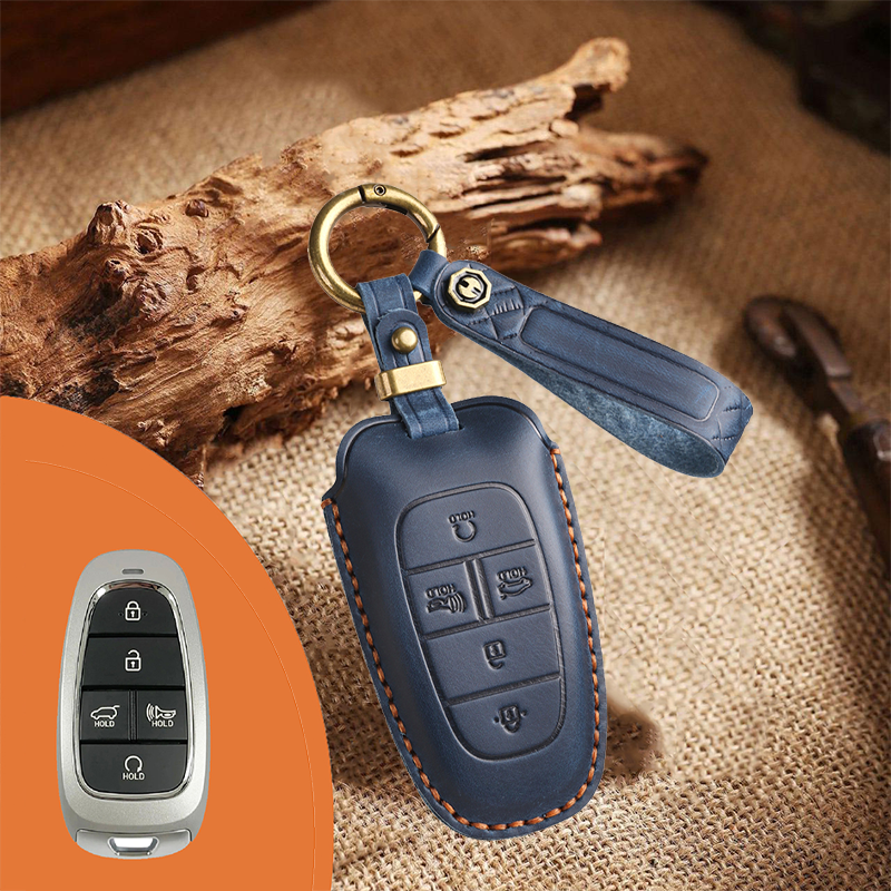 Genuine Leather Key Fob Cover for Hyundai 3-7 Button