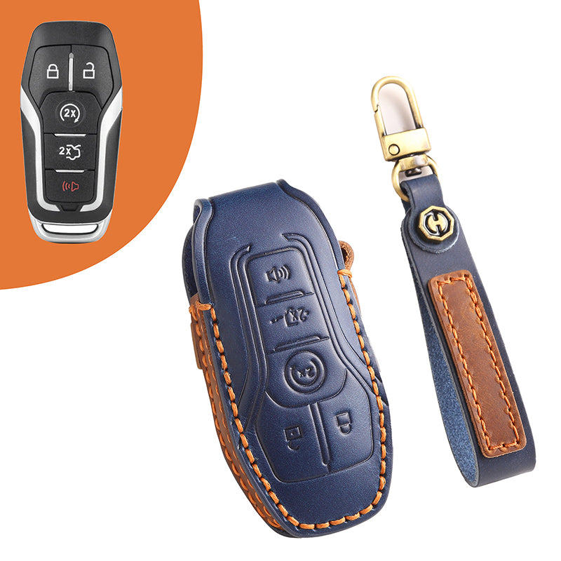 Genuine Leather Key Fob Cover for Ford Series (3-5 Buttons)