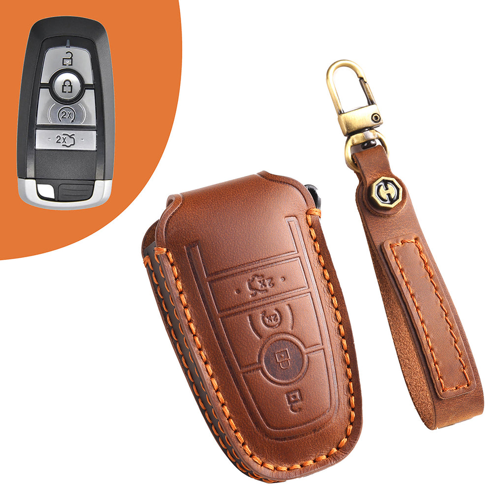 Premium Leather Keychain Protective Case for Ford Series [3-5 Buttons] - Keyless Remote Car Key Shell