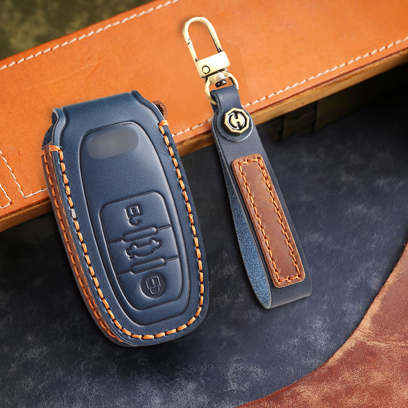 Genuine Leather Key Fob Cover for Audi A4L, Q5L, Q7, A4, A5, A6