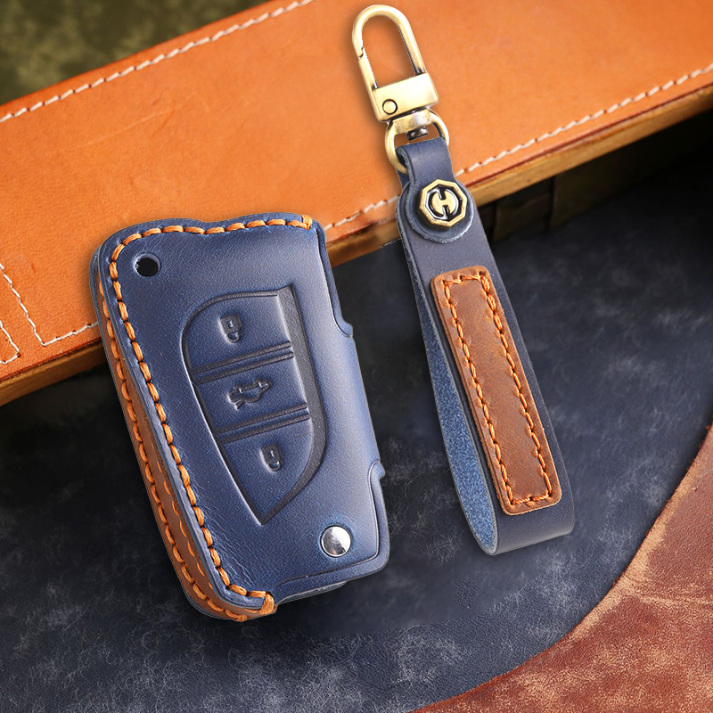 Genuine Leather Key Fob Cover for Toyota Camry, RAV4, and Highlander Models