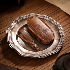 Genuine Leather Key Fob Case Compatible with Ford Focus, Fusion, Explorer, Escape, Edge, Mustang, F-150 to F-550