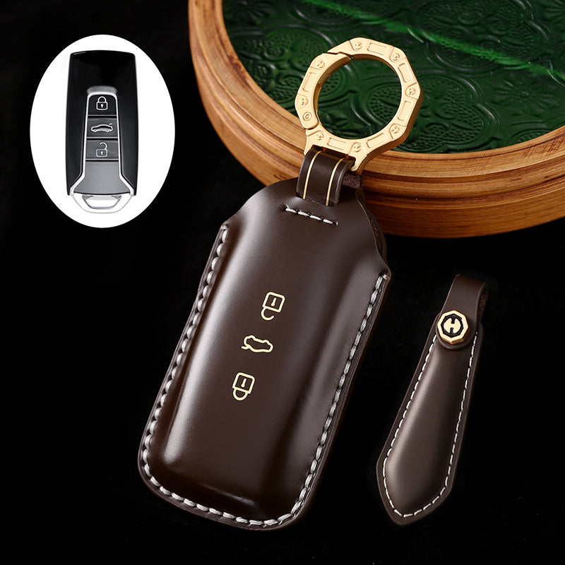 Amancarport Leather Car Key Case with Gift Box, Compatible with VW Tiguan, Touareg, Atlas, Jetta, Passat, Golf Alltrack, Arteon, and Routan