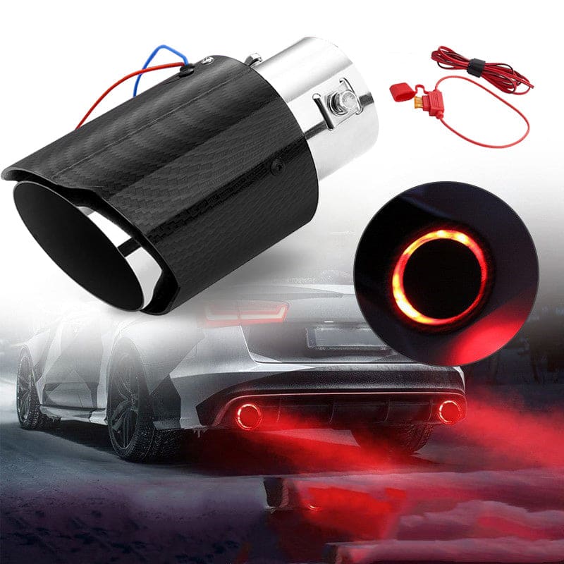 2.25-inch LED exhaust pipe 60/63mm exhaust tip General Motors carbon fiber tailpipe (red/blue light)