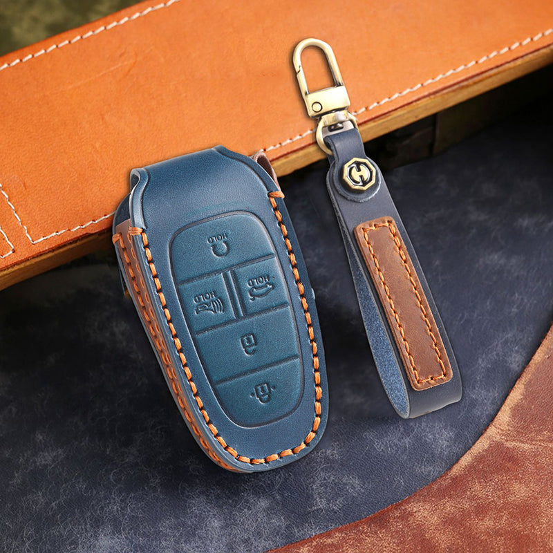 Genuine Leather Key Fob Cover for Hyundai (3-7 Buttons)