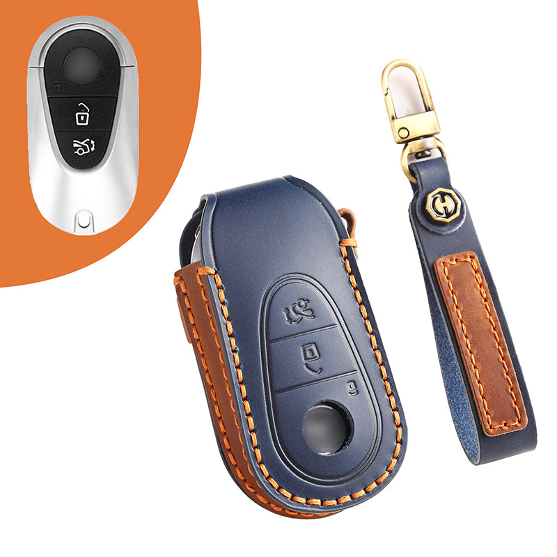 Genuine Leather Key Fob Cover for Mercedes-Benz C-Class, G-Class, E-Class, GLK, R350, GL, and GLC Models