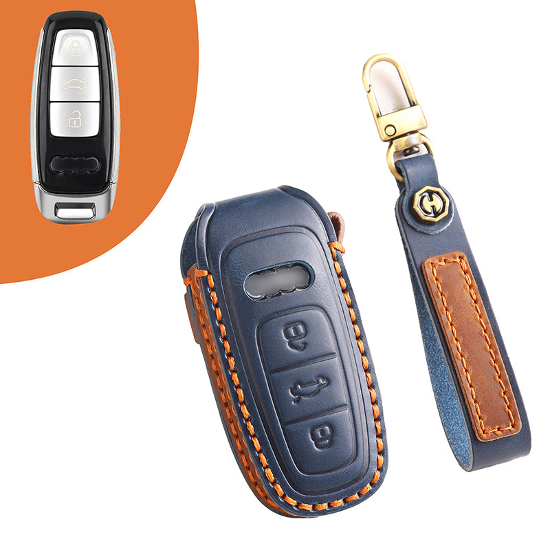 Genuine Leather Key Fob Cover for Audi A4L, Q5L, Q7, A4, A5, A6