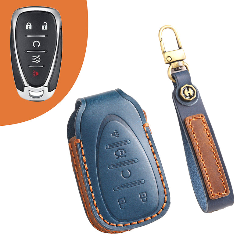 Genuine Leather Key Fob Cover for Chevrolet Colorado, Silverado & GMC Pickup (3-6 Buttons)