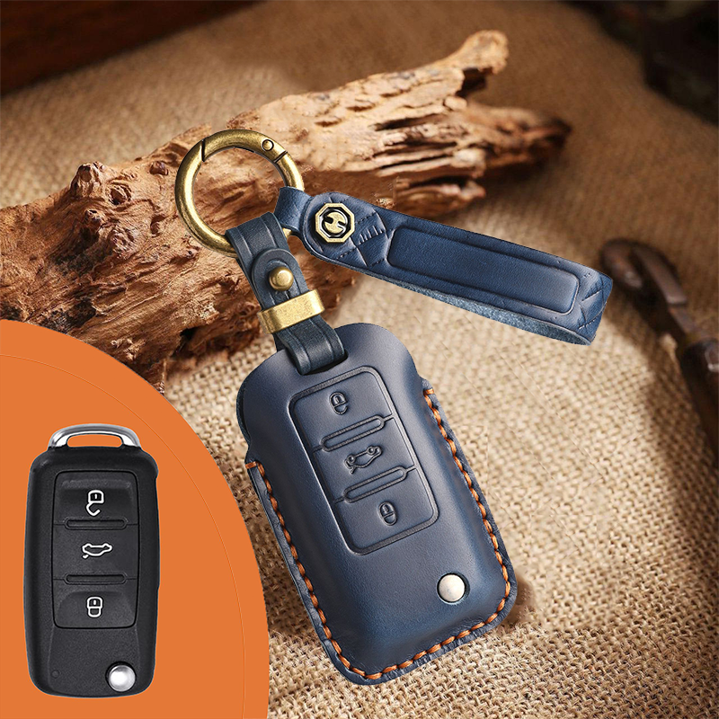 Genuine Leather Key Fob Cover for Volkswagen (3-5 Buttons)