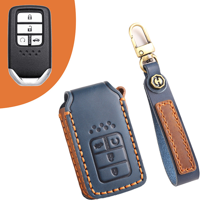 Genuine Leather Key Fob Cover for Honda Accord, Civic, CR-V, HR-V, and Pilot Models