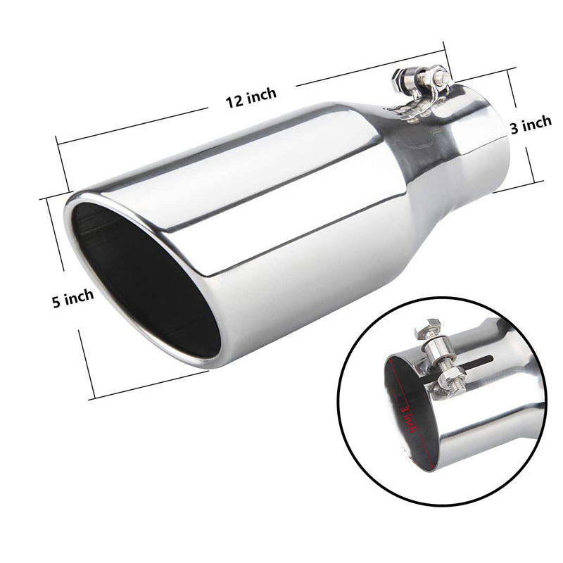 Universal Diesel Truck Angled Black 12 inch Bolt On Exhaust Tip 2.99-4.02 In 4.02-5.98 Out Stainless Steel