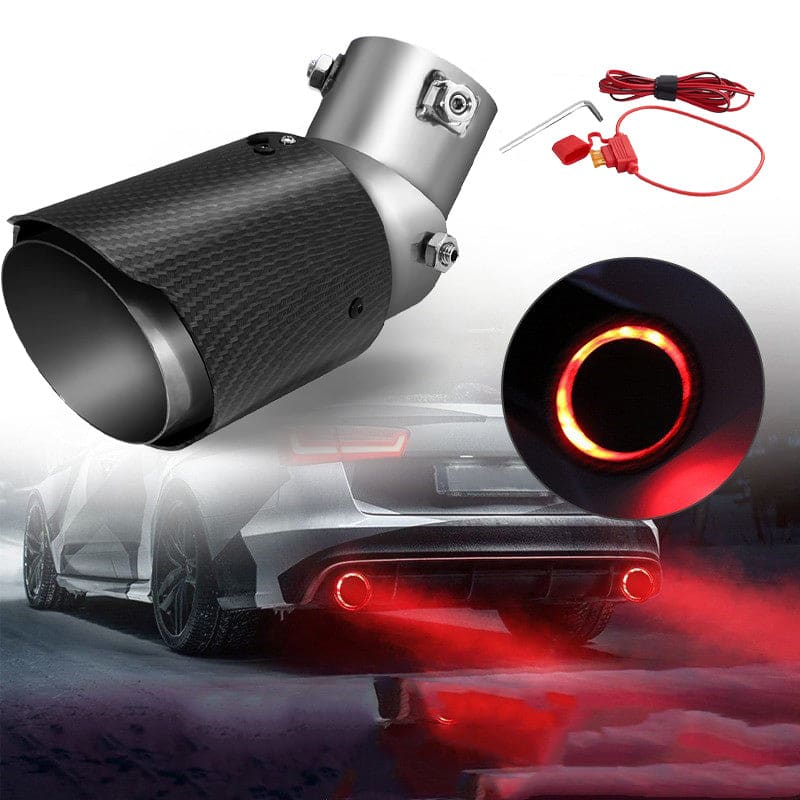 2.25-inch LED exhaust pipe 60/63mm exhaust tip General Motors carbon fiber tailpipe (red/blue light)