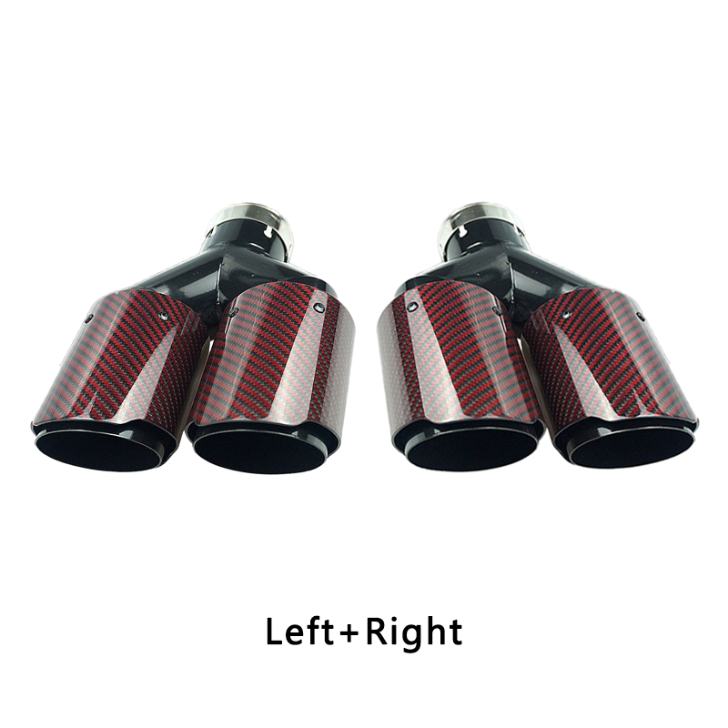 Red Carbon Fiber Glossy Y-Shaped Muffler Tips - 2.6″ IN/3.98″ OUT - Universal Fit