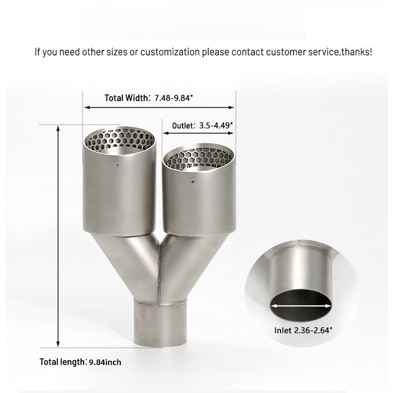 Universal Y-Shaped Dual Outlet Honeycomb Exhaust Tip/ Sandblasted Stainless Steel Muffler