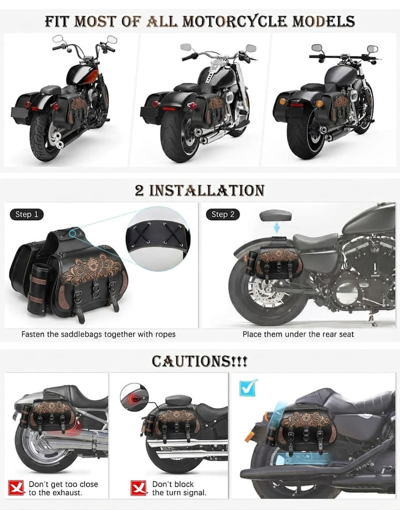 Punk Style Motorcycle Saddlebags 26L Leather with Cup Holder for Harley Softail Dyna Road King Cruiser