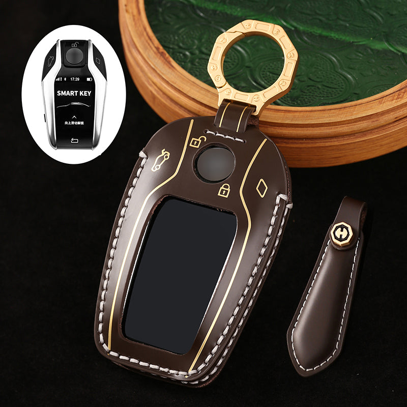 High-Quality Leather Car Key Cover, Suitable for BMW 5 Series, 7 Series, and Other Models