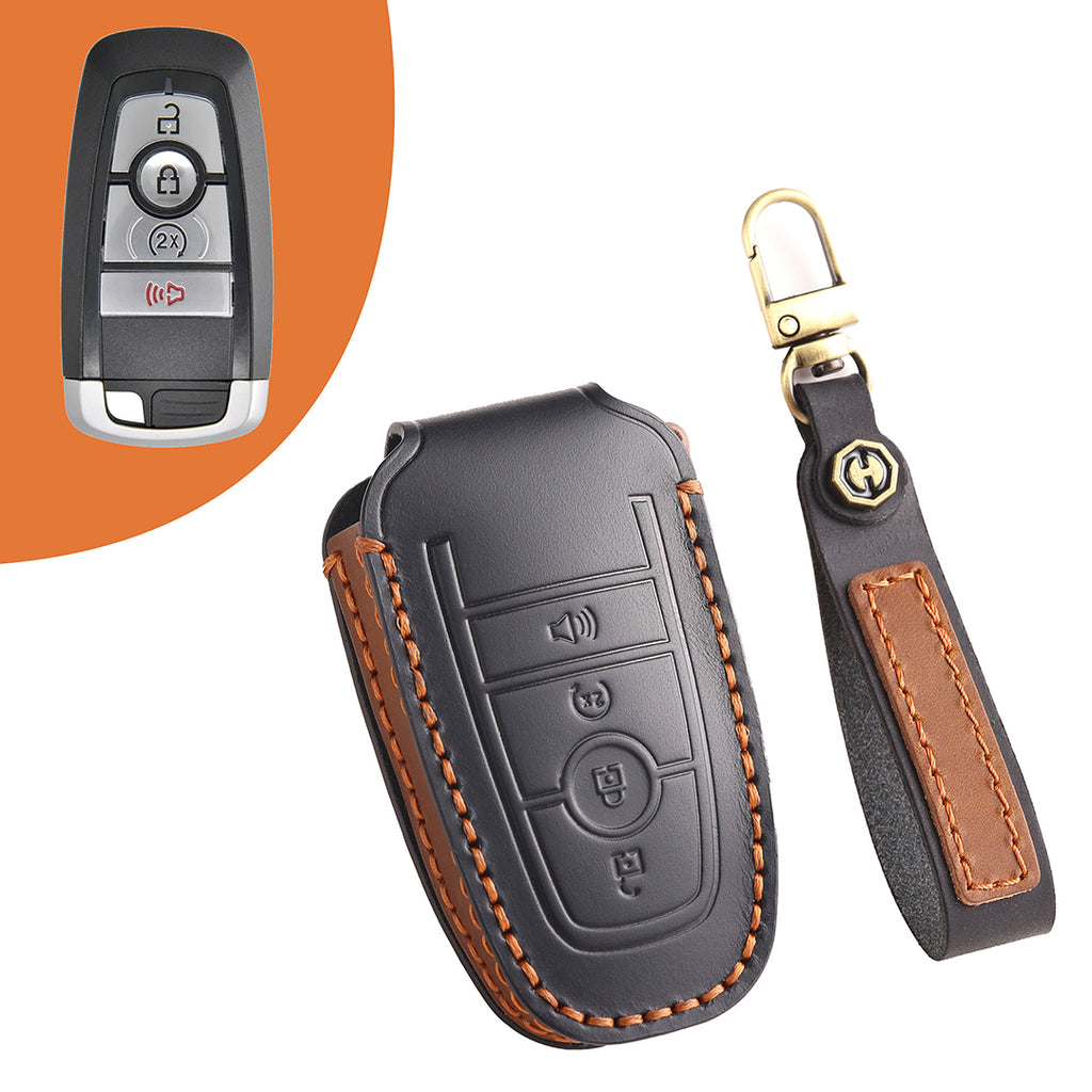 Premium Leather Keychain Protective Case for Ford Series [3-5 Buttons] - Keyless Remote Car Key Shell