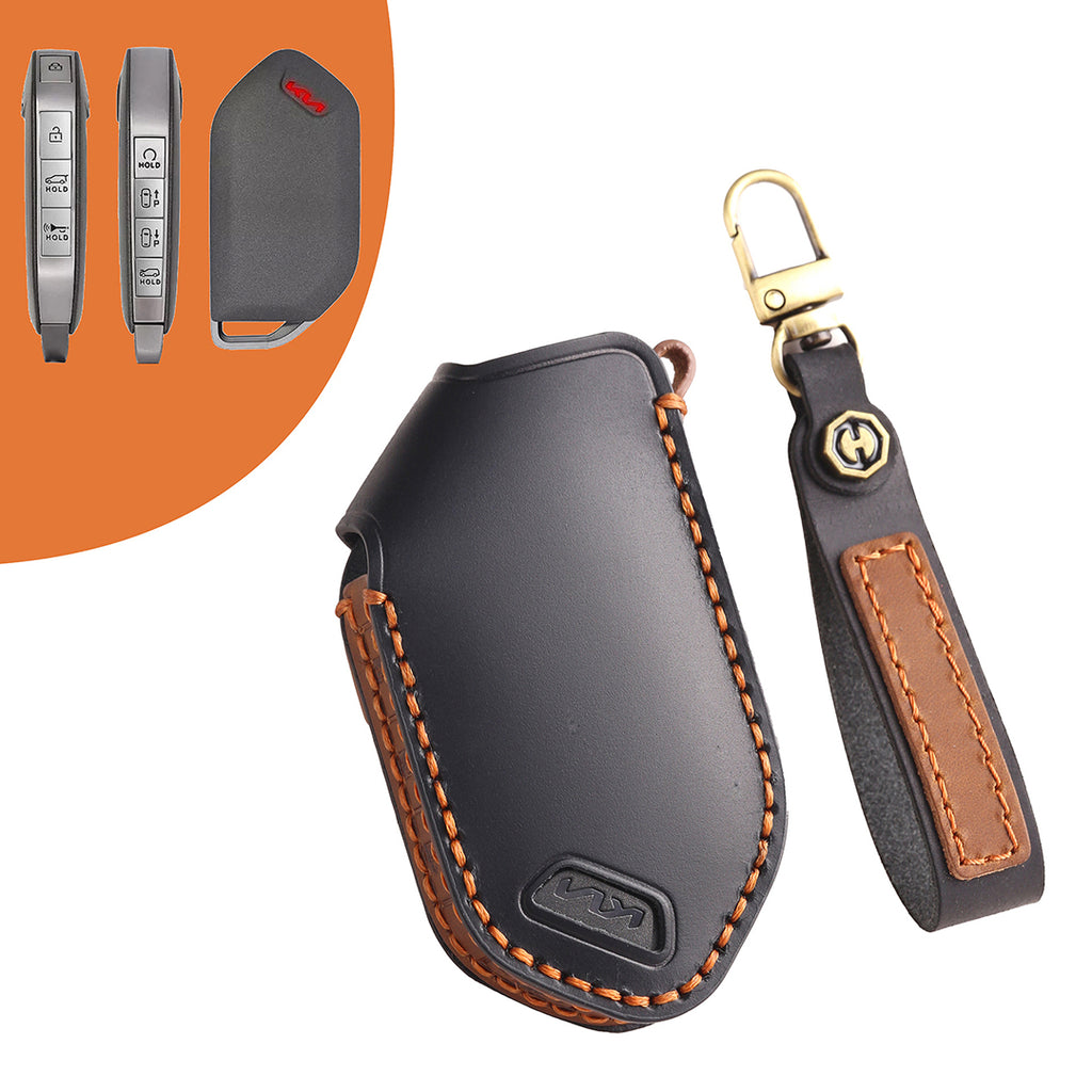 For Kia [5-8 Button] Premium Leather Key Fob Cover - Keyless Remote Car Key Case