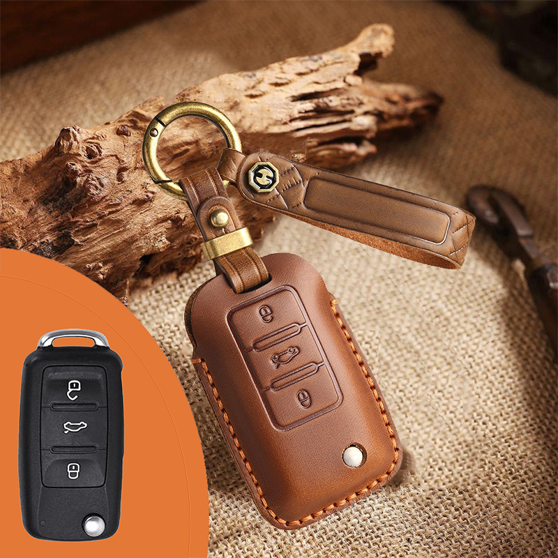 Genuine Leather Key Fob Cover for Volkswagen (3-5 Buttons)