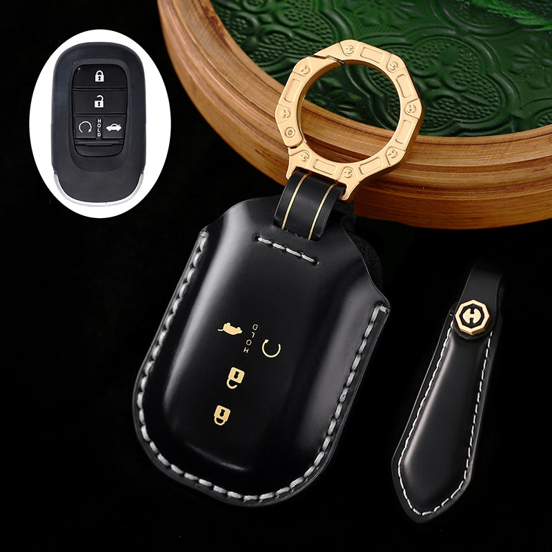 High-End Leather Car Key Cover Compatible with Honda Accord, Civic, CR-V, HR-V, Odyssey, etc. (2, 3, 4, 5, or 6-Button Smart Key Cover)