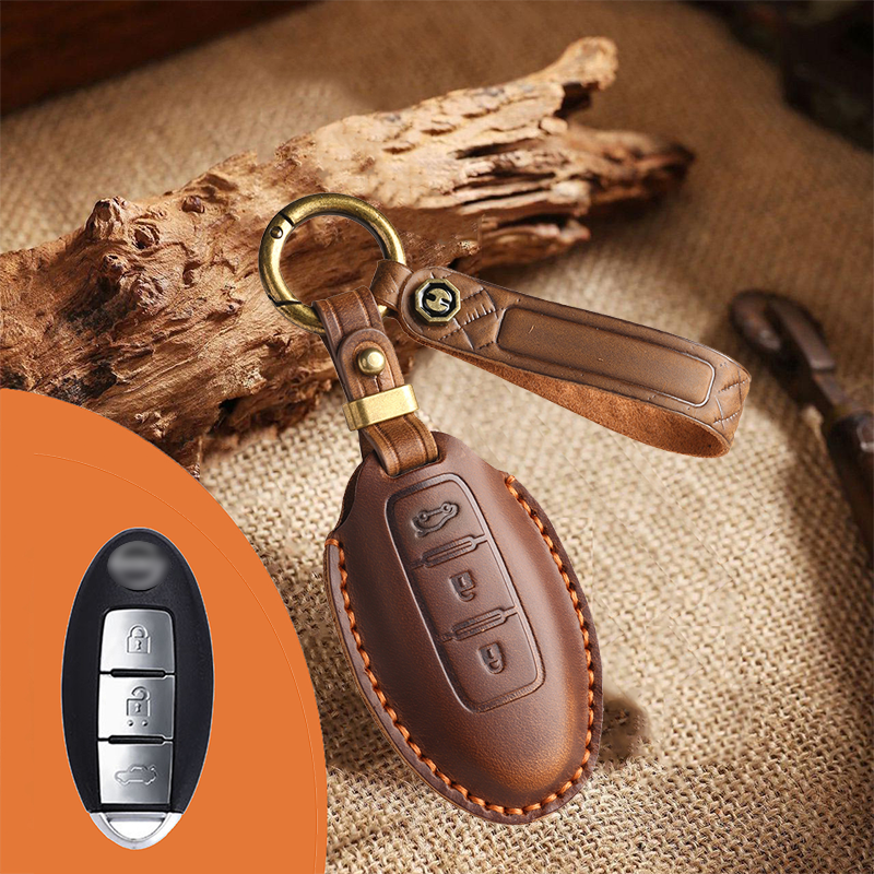 Genuine Leather Key Fob Cover for Nissan (3-5 Button)