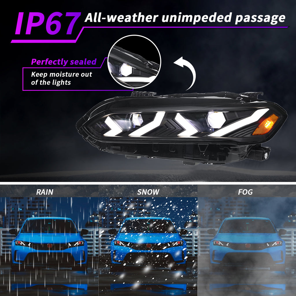 Demon Eye LED Headlights for 2022-2025 Honda Civic 11th Gen Projector Front Lamp Assembly (Pair)