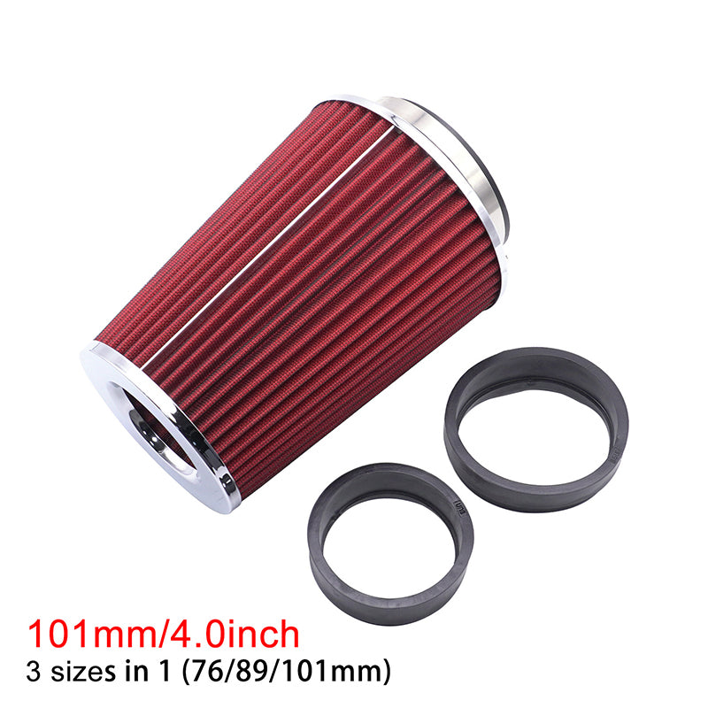 3",3.5",4" Universal Clip-On Air Filters: High-performance, washable filters with a conical shape.