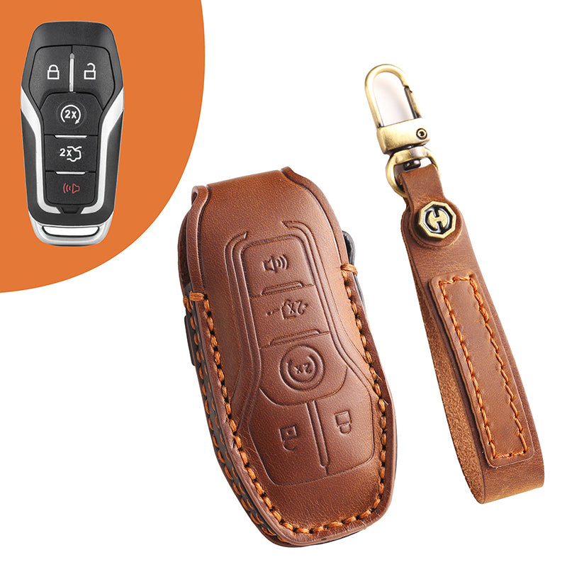 Genuine Leather Key Fob Cover for Ford Series (3-5 Buttons)