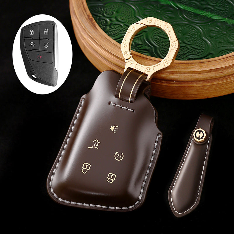 Genuine Cowhide Leather Key Fob Cover for Buick, Car Key Shell Case, Keychain Protector, Fits 3-7 Button Buick Key Fobs