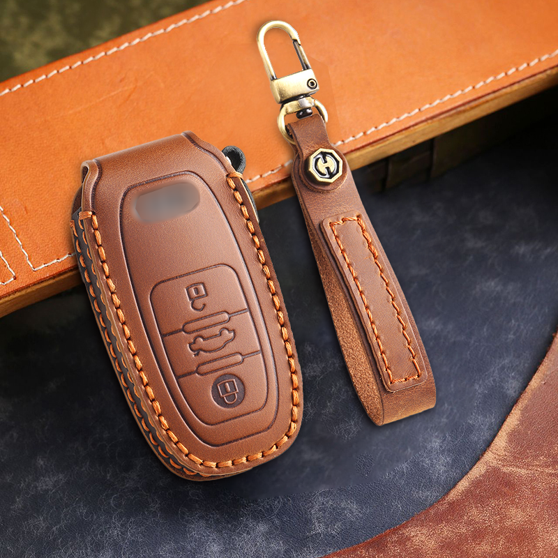 Genuine Leather Key Fob Cover for Audi A4L, Q5L, Q7, A4, A5, A6