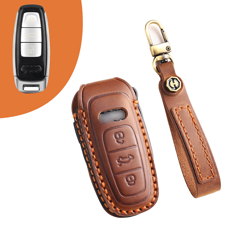 Genuine Leather Key Fob Cover for Audi A4L, Q5L, Q7, A4, A5, A6