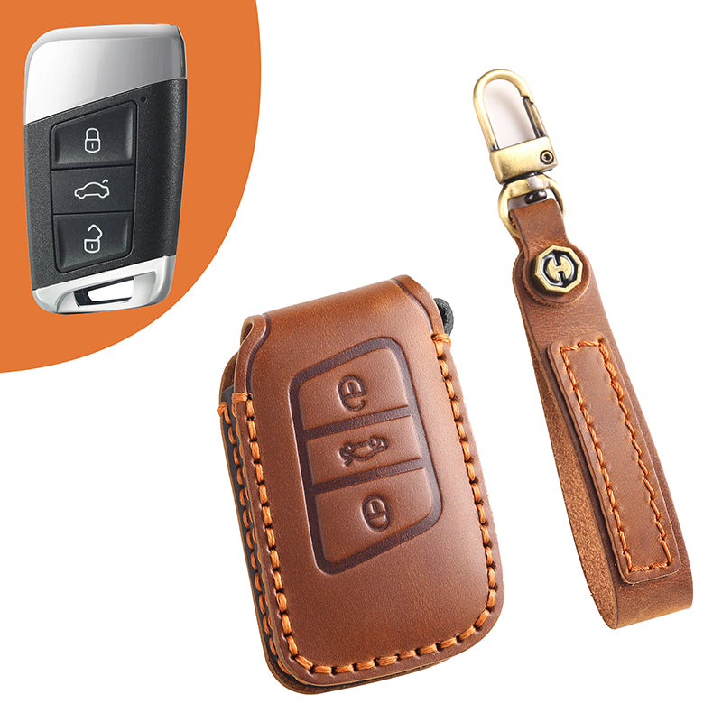 Genuine Leather Key Fob Cover for All 3-Button Volkswagen Key Fobs