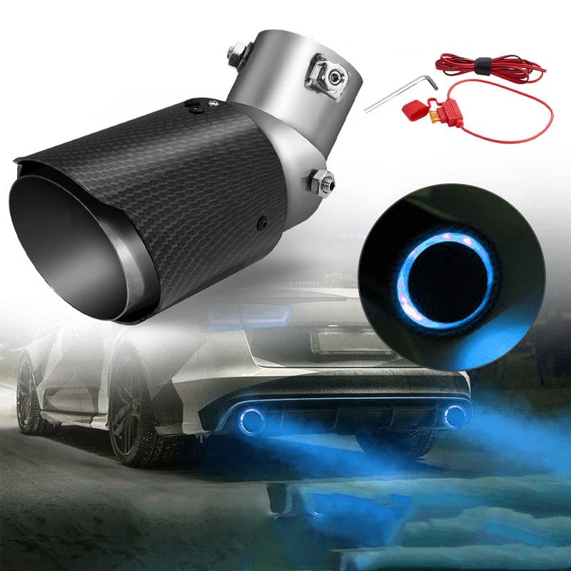 2.25-inch LED exhaust pipe 60/63mm exhaust tip General Motors carbon fiber tailpipe (red/blue light)