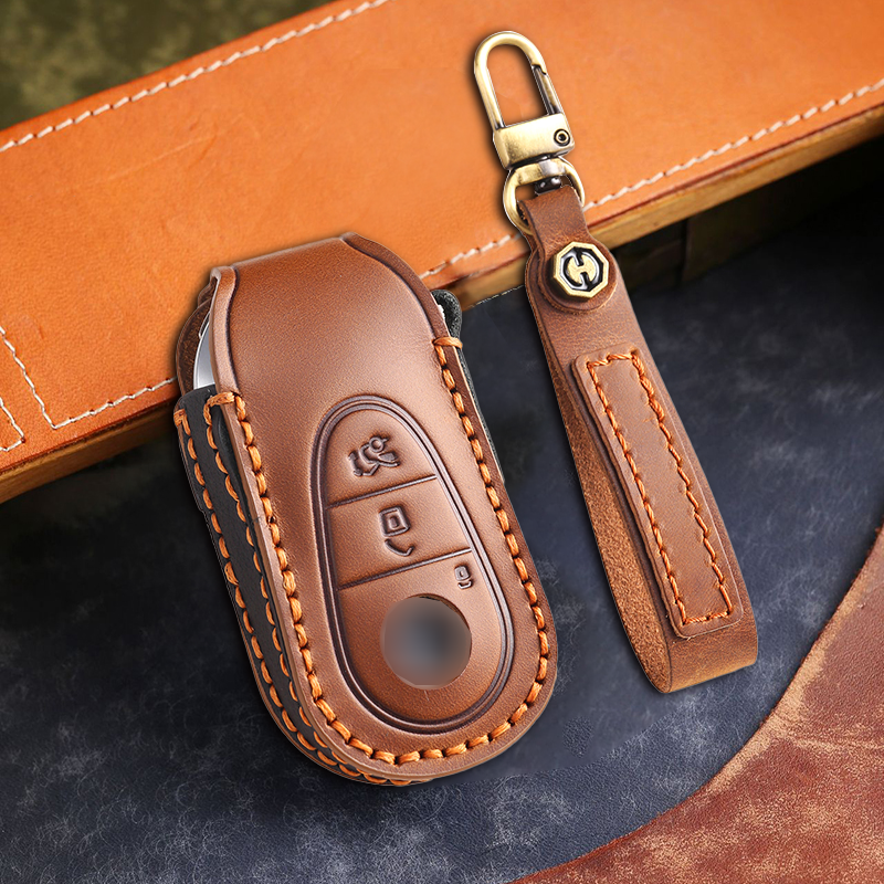 Genuine Leather Key Fob Cover for Mercedes-Benz C-Class, G-Class, E-Class, GLK, R350, GL, and GLC Models