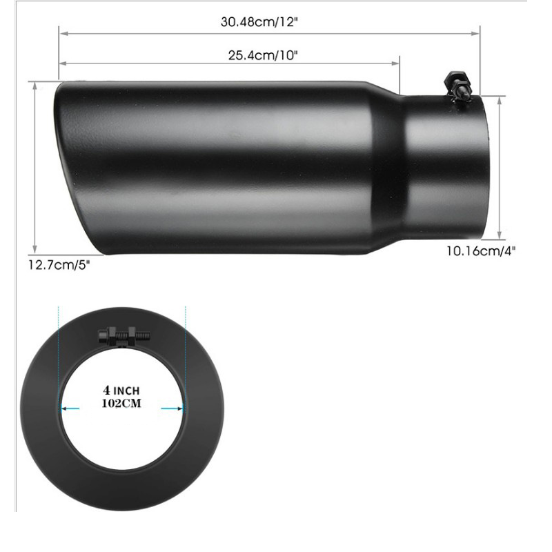 Universal Diesel Truck Angled Black 12 inch Bolt On Exhaust Tip 2.99-4.02 In 4.02-5.98 Out Stainless Steel