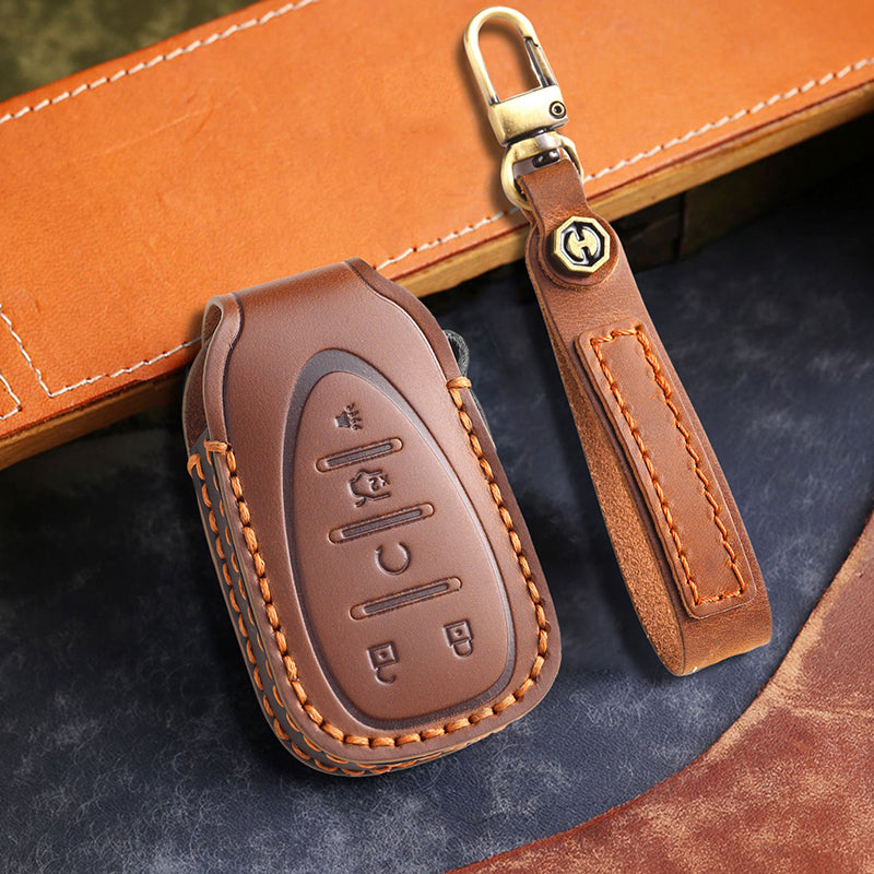 Genuine Leather Key Fob Cover for Chevrolet Colorado, Silverado & GMC Pickup (3-6 Buttons)